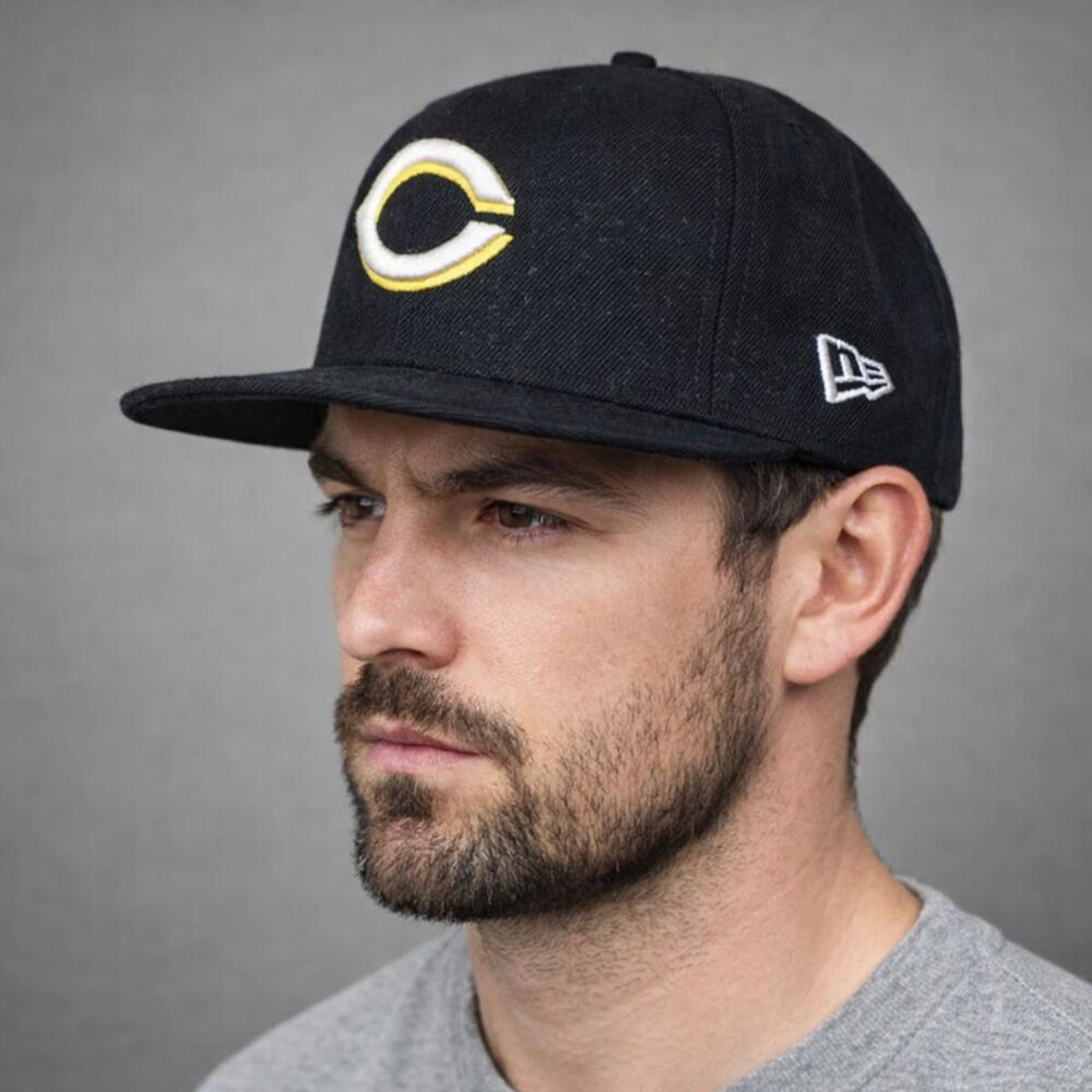 New Era 59FIFTY Cincinnati Reds Wool Fitted Cap Hat Size 8 VTG True Fitted Black